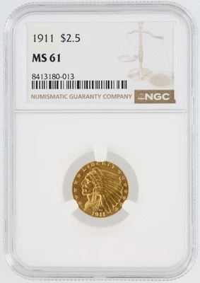 Moneda de 2,5 dólares acuñada en Filadelfia Indian Head Quarter Eagle 1911 NGC MS61 Foto 1 de 4