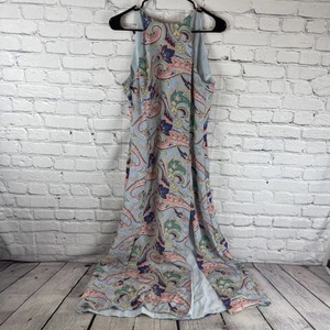 VTG Ralph Lauren Dress Womens Sz 8 Blue Paisley Floral 100% Silk Sleeveless Maxi - Picture 1 of 14