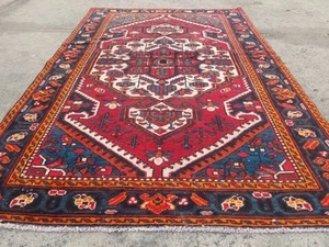Vintage Hand Made Traditional Oriental Wool Red Carpet Rug 197x127cm - Picture 1 of 12