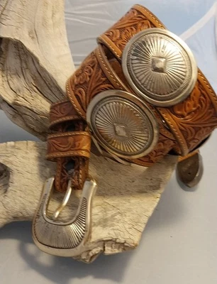 Herramienta de mano cinturón concho de plata esterlina pesada navajo nativo americano firmado de colección Foto 1 de 4