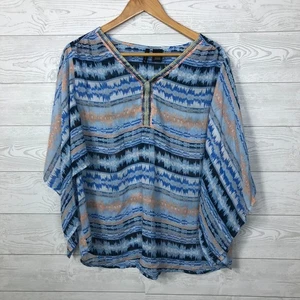 New Directions Damen halbtransparente gestreifte Bluse V-Ausschnitt Dolmanärmel Größe XL - Bild 1 von 5