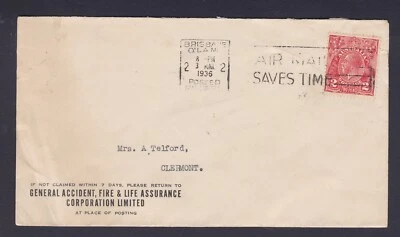 1936 KING GEORGE V 2d PRE-DECIMAL STAMP LIFE ASSURANCE COMMERCIAL COVER #B232 - Image 1 of 2