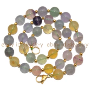 Natural 9/10/11mm Yellow Multicolor Fluorite Round Gems Beads Necklace 14-48'' - Picture 1 of 8