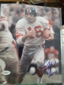 Frank Gifford Signed New York Giants Color action 8x10 Photo with HOF 77 JSA COA