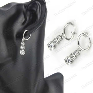CLIP ON mini aros CRISTAL AUSTRIACO trilogía PEQUEÑOS PENDIENTES COLGANTES vidrio estrás - Imagen 1 de 6