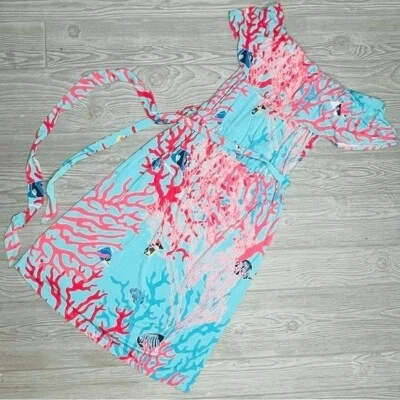 Tori Richard’s coral reef tropical fish off the shoulder belted dress size xs - Image 1 of 4