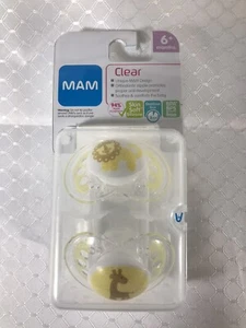 MAM Clear Collection BPA FREE Binky Pacifier Soother 2 Count Lion 6+ Months  - Picture 1 of 8