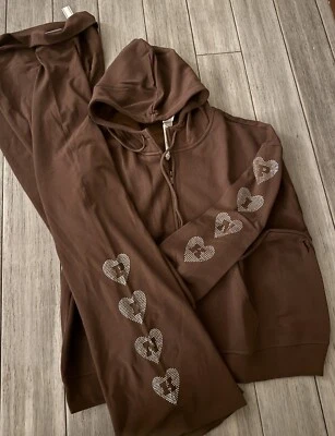 VICTORIAS SECRET ROSA EDIÇÃO LIMITADA BLING ZÍPER COMPLETO MOLETOM COM CAPUZ E CALÇA STRASS GG ❤️❤️ - Imagem 1 de 4