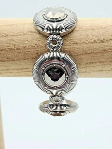 Pulsera elástica medallón de metal con cristales de hematita - Imagen 1 de 7