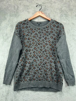 Suéter Top Ann Taylor Mezcla Lana Alpaca Mujer XS Gris Estampado Leopardo Manga Larga Foto 1 de 4
