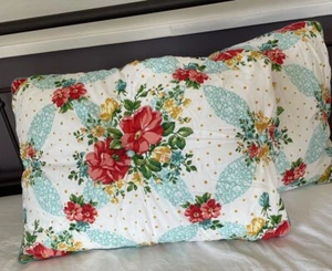 2 Pioneer Woman Standard Pillow Shams Floral Teal Shabby Chic 20x26” - Picture 1 of 7