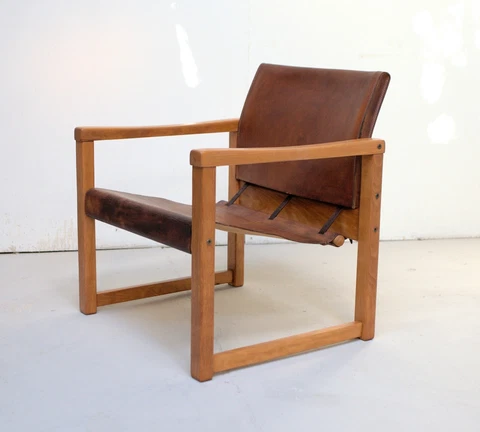 Karin Mobring Vintage Ikea Diana Safari Leather Sling Chair 70's Sweden Cover