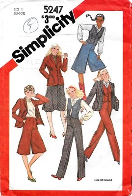 Simplicity Pattern # 5247 Juniors' Bias Skirt Pants Culottes Vest Jacket Size 11 - Image 1 of 2