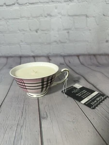 Pink Plaid Teacup Candle, Whimsigoth Style, Honey & Vanilla - Picture 1 of 4
