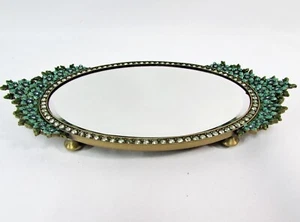 Austrian Crystal Vanity Table Mirror Two's Company Blue Flowers - Picture 1 of 3