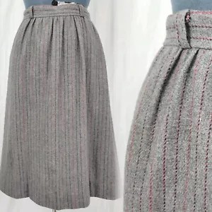 Vintage grauer Wollrock mit rot/rotbraunen Nadelstreifen Gr. XS/S? - Bild 1 von 14