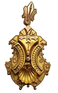 Antique Victorian Etruscan 10K Gold Locket Pendant - Imagen 1 de 9