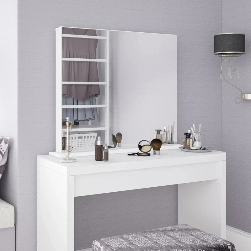 Wall-Mounted or Vanity Mirror with Shelf | Versatile & Modern Design - Image 1 of 4