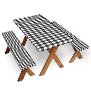 3 Set Rectangular Tablecloth Elastic Fitted Table and Chair Covers for Picnic - Picture 1 of 4