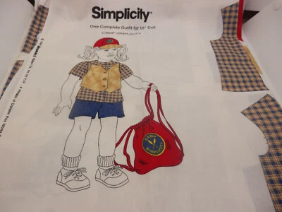 NEW UNCUT 1998 SIMPLICITY COMPLETE OUTFIT FOR 18" DOLL "CAMP SIMPLICITY" PANEL - Image 1 of 3