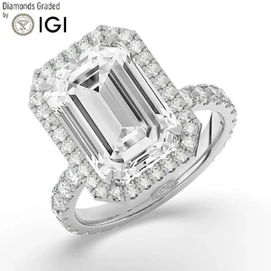 Lab-grown Emerald Solitaire Diamond Halo Engagement Ring Platinum  6.05CT  - Picture 1 of 23