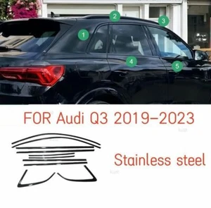 Glossy Black FOR Audi Q3 2019-2023 Steel Windows Sill Molding Strip Trim 10PCS J - Bild 1 von 3