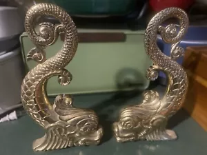 Owen Mfg Bronze Dolphin Serpent Andirons - Picture 1 of 5