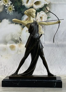 Art Deco Nouveau Figurine and Genuine Bronze Goddess of Hunt Diana Statue Art NR - Picture 1 of 9