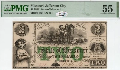 Missouri - State Note 1864 $2 - CR-10C - CSA - PMG AU 55 - PLUS - Civil War! - Image 1 of 2