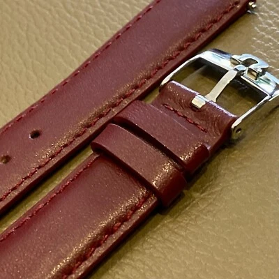 1 Smooth Padded RED 18mm Leather Strap For Omega + SILVER Buckle For Omega - Image 1 of 4