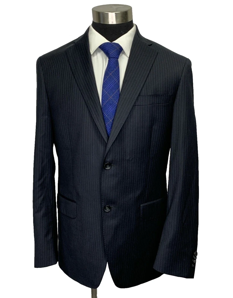 Jaqueta Hart Schaffner Marx masculina azul marinho e roxa listra de giz terno de lã 40L - Imagem 1 de 4