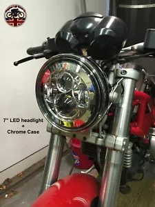 Motorbike 7" LED Headlight 40W + Chrome Assembly Casing DOT SAE E Mark - Picture 1 of 8