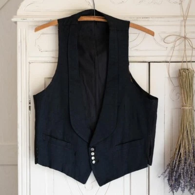 Антикварный мужской жилет 1910-1920-х годов черный жилет историческая экспозиция эдвардианский - Изображение 1 из 4