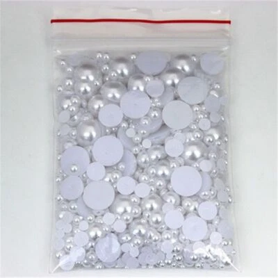 Flatback Half Round Bead Imitation Pearl Acrylic 3D Non HotFix Scrapbook Beads - Image 1 of 4