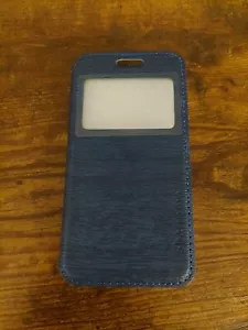 Sony Xperia Z5 Compact Case, Wood Grain Leather Magnetic Flip + Window, Blue - Picture 1 of 3