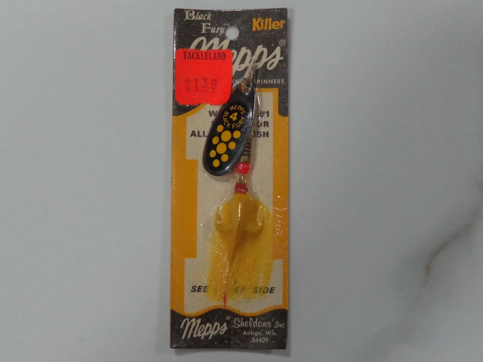 SEÑUELO DE PESCA GIRATORIO VINTAGE MEPPS BLACK FURY KILLER #4 NUEVO ANTIGUO WISCONSIN EE. UU. Foto 1 de 4