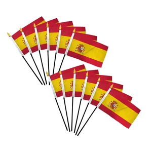 1 Dozen Spain 4x6in Mini Handheld Country Stick Flags for Parades, Classrooms - Picture 1 of 2