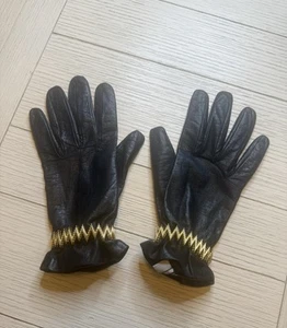 Vintage Rare Harrods Alberta Carli Blk Leather Gloves W/ Red Silk Lining. Sz 7.5 - Picture 1 of 7