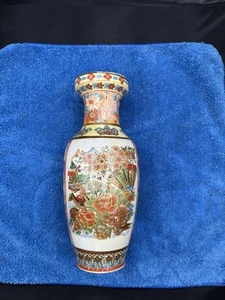 Vintage/Antique Handpainted Satsuma Asian Art Floral Vase, 10” - Picture 1 of 7