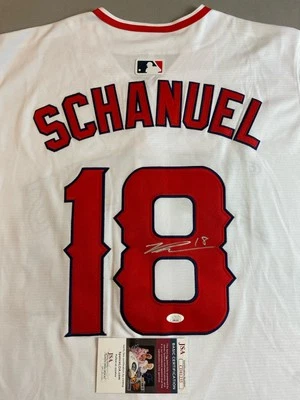 LOS ANGELES ANGELS- NOLAN SCHANUEL AUTOGRAPH WHITE #18 NIKE JERSEY JSA CD81235 - Image 1 of 4