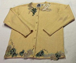 Storybook Strick Grandmacore gelb Traube Motiv Perlen Knopf Cardigan Pullover M - Bild 1 von 22