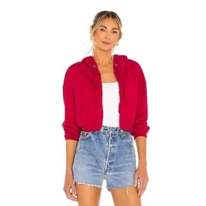 Neu mit Etikett Lovers + Friends Tyler kurz geschnittener Hoodie Kapuzenpullover mit Reißverschluss Hot Pink Medium - Bild 1 von 10