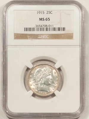 1915 BARBER QUARTER, NGC MS-65, LUSTROUS-WHITE, UNTONED GEM! - Image 1 of 3