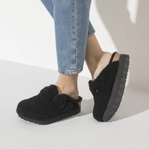 Birkenstock Papillio Boston Big Buckle Teddy Shearling Clogs Black Sz US 7 NWOB - Picture 1 of 9
