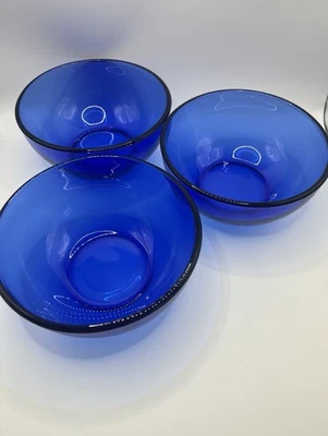 Set Of 3 Vintage Cobalt Blue Cereal Bowls 6" Diameter Mexico - Image 1 of 4