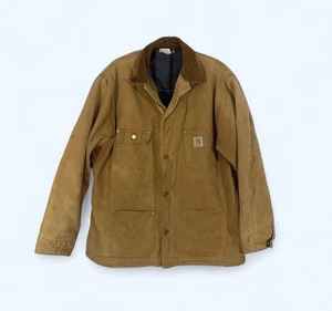 Vintage 80s Carhartt 6BLCT Brown Duck Button Front Blanket Lined Coat Sz 48 Tall - Picture 1 of 10