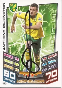 ANTHONY PILKINGTON * SIGNED NORWICH 12/13 MATCH ATTAX CARD+COA - Picture 1 of 1