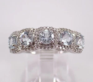 White GoldAquamarine Wedding Ring Diamond Anniversary Band - Picture 1 of 8