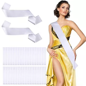 36 Pcs White Sashes Blank DIY Bride Pageant Sashes Blank Satin Sash Plain Cus... - Picture 1 of 7