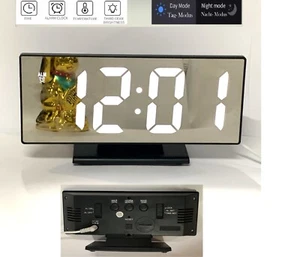 Digital Wecker Tischuhr Uhr Alarmwecker Spiegel Uhr 3618 Weiß/ SCHWARZ-rahme - Bild 1 von 1